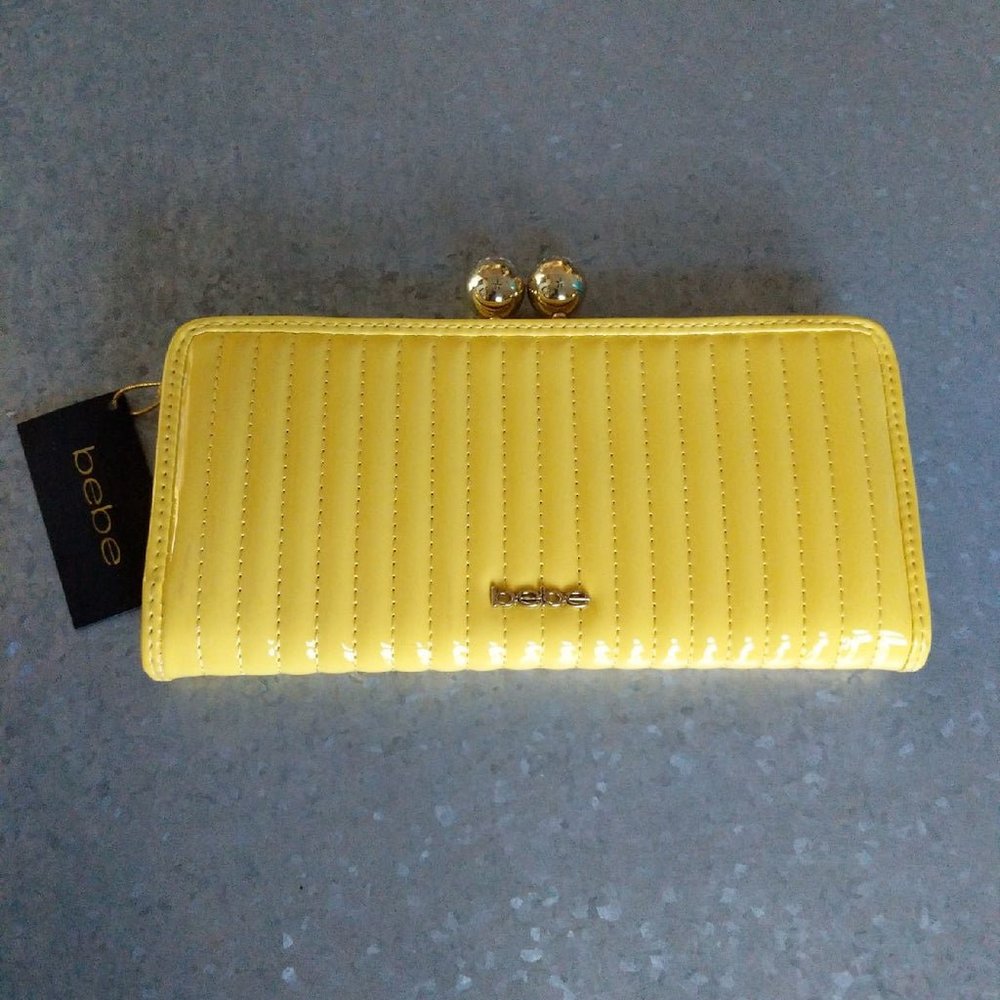 bebe NWT Patent Leather Yellow Stone Wallet